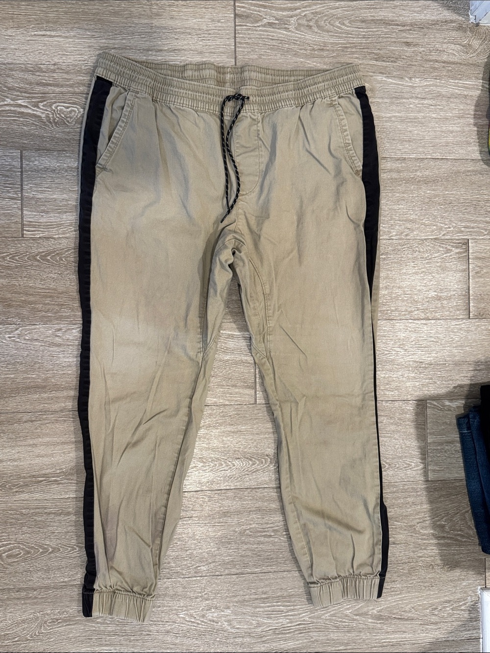 Men's Khaki Track Jogger Pants with Black Side Stripe size xl